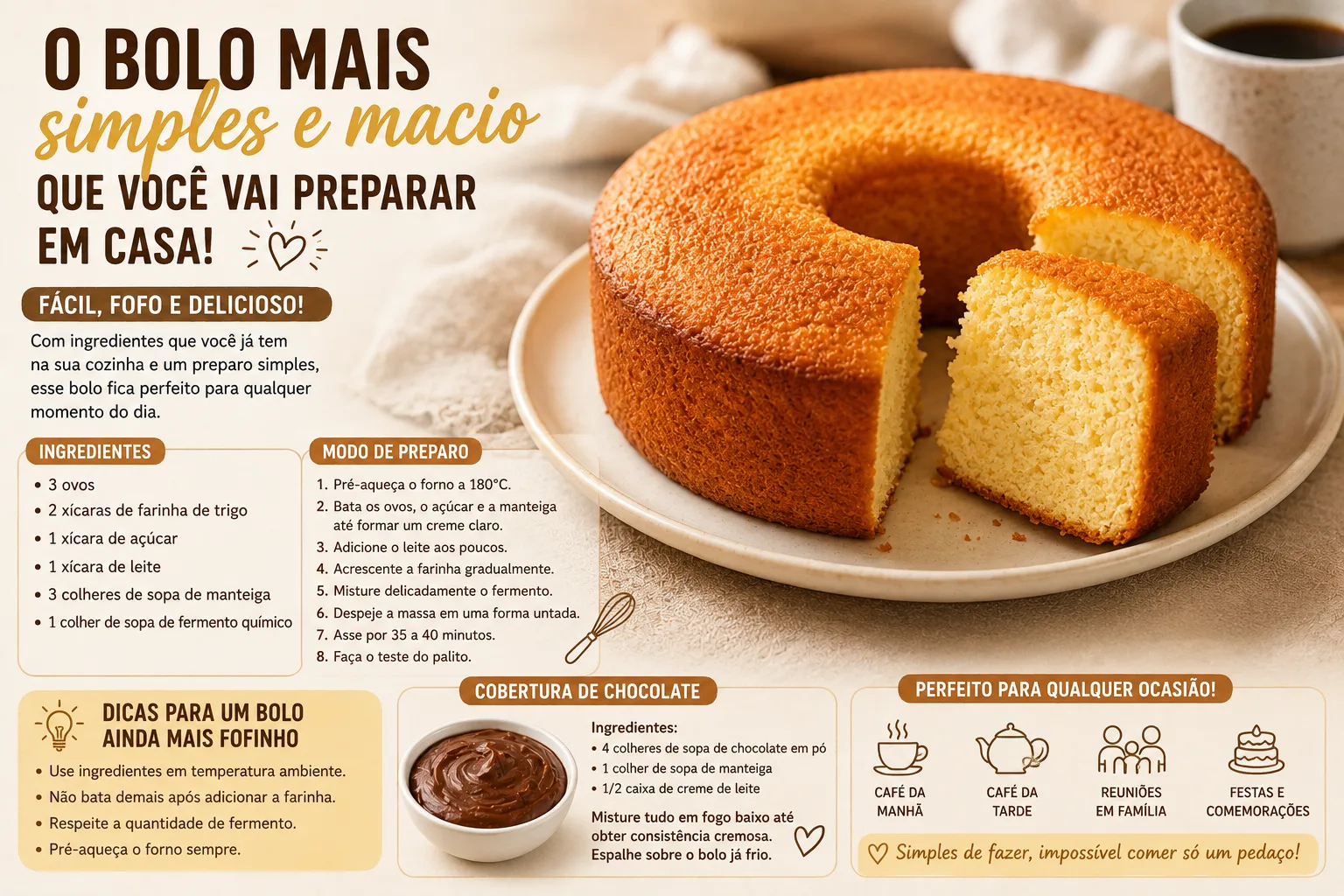 O Bolo Mais Simples e Macio Que Você Vai Preparar em Casa